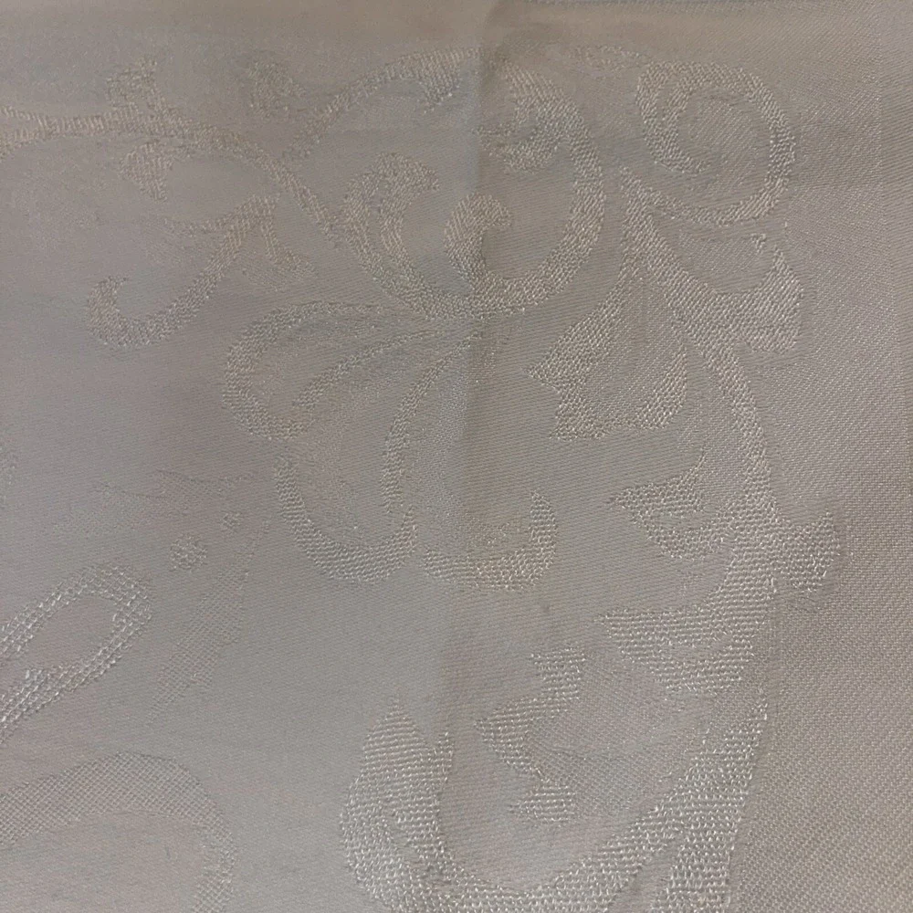 Vintage Rectangle Cream Linen Tablecloth & 6 Napkins Embroidered Scroll Design